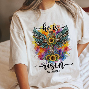 Er Ist Auferstanden Kreuz Mit Aquarell-Sonnenblume Tri-Blend Shirt