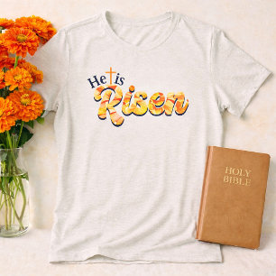 Er Ist Auferstanden Kreuz Orange Florales Schriftz Tri-Blend Shirt
