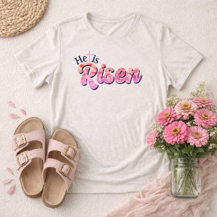 Er ist auferstanden Kreuz Rosa Blumen-Schriftzug O Tri-Blend Shirt