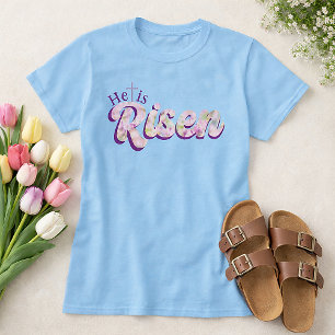 Er ist auferstanden lila florale Schrift christlic T-Shirt