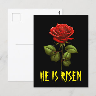 Er ist auferstanden Matthäus 28:6 Ostern rote Rose Postkarte