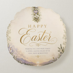 Er ist auferstanden Ostern, Elegantes florales Kre Rundes Kissen