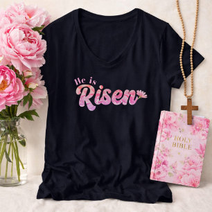 Er ist auferstanden Rosa Floral Fette Schrift Oste T-Shirt