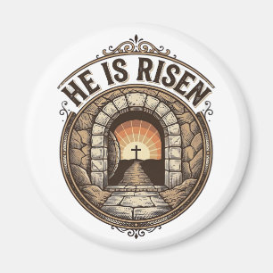 Er Ist Auferstanden Vintage Ostern Kreuz Shirt Magnet