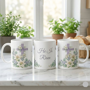 Er ist auferstanden Wasserfarben-Blumenkreuz Oster Kaffeetasse
