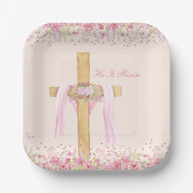 Er ist Christlich Ostern Personalisiert Risen Pappteller (Vorderseite)