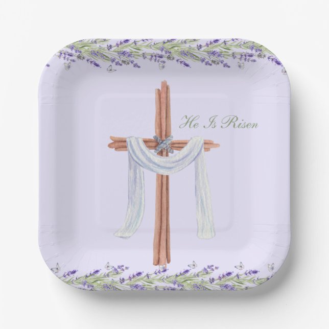 Er ist Christlich Ostern Personalisiert Risen Pappteller (Vorderseite)