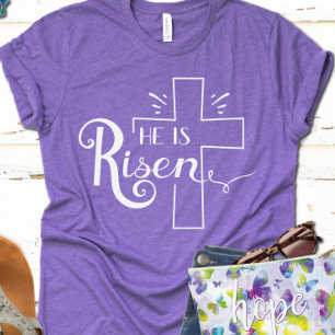 Er ist Christlicher Ostern Schwarz-weißer Skript Tri-Blend Shirt