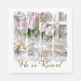 Er ist Christlicher Risen Oaster Tulip Cross Vinta Serviette