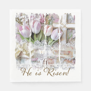 Er ist Christlicher Risen Oaster Tulip Cross Vinta Serviette