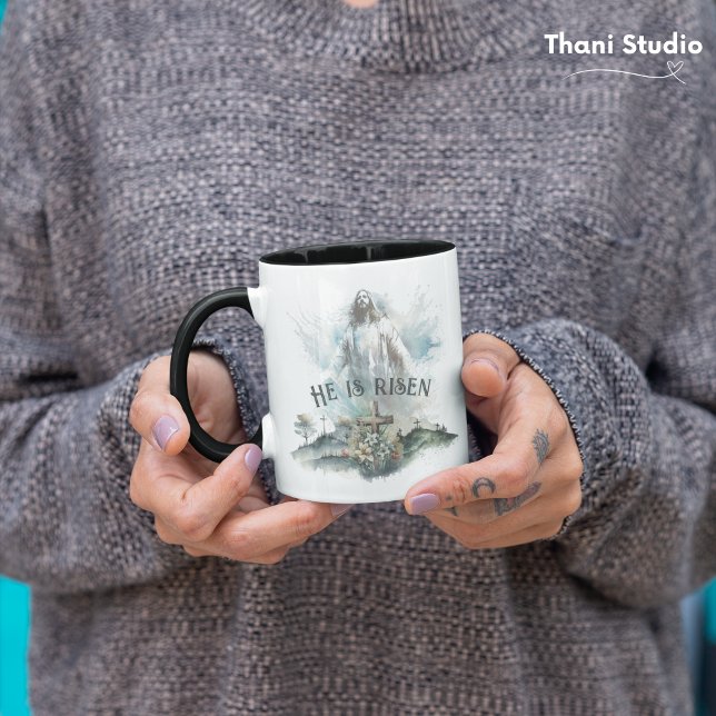 Er ist das Christliche riskante Osterkreuz Tasse (Von Creator hochgeladen)