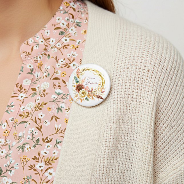 Er ist der Risen boho Blumenkranz Oster Button (Von Creator hochgeladen)