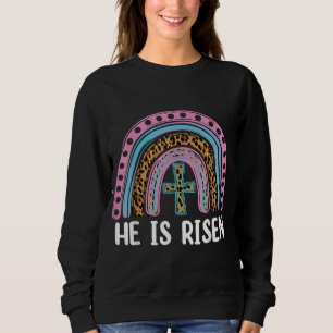 Er ist der Risen Leopard Regenbogen Christlich Jes Sweatshirt