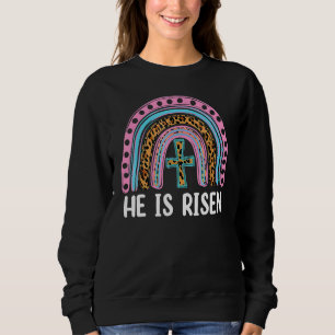 Er ist der Risen Leopard Regenbogen Christlich Jes Sweatshirt