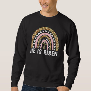 Er ist der Risen Leopard Regenbogen Christlich Jes Sweatshirt