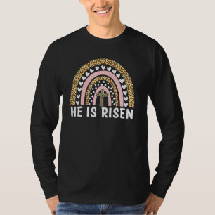 Er ist der Risen Leopard Regenbogen Christlich Jes T-Shirt