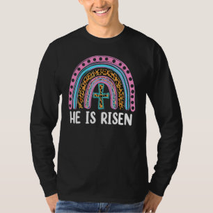 Er ist der Risen Leopard Regenbogen Christlich Jes T-Shirt