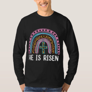Er ist der Risen Leopard Regenbogen Christlich Jes T-Shirt