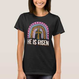Er ist der Risen Leopard Regenbogen Christlich Jes T-Shirt