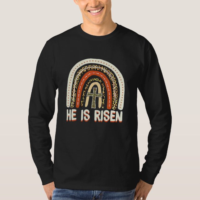 Er ist der Risen Leopard Regenbogen Christlich Jes T-Shirt (Vorderseite)