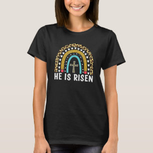 Er ist der Risen Leopard Regenbogen Christlich Jes T-Shirt