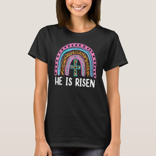 Er ist der Risen Leopard Regenbogen Christlich Jes T-Shirt (Vorderseite)