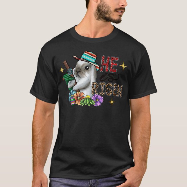 Er ist der Risen Leopard Regenbogen Christlich Jes T-Shirt (Vorderseite)