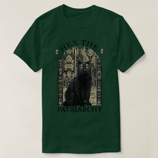 Er ist die Patriarchat Black Cat Feminist Hexe T-Shirt (Design vorne)
