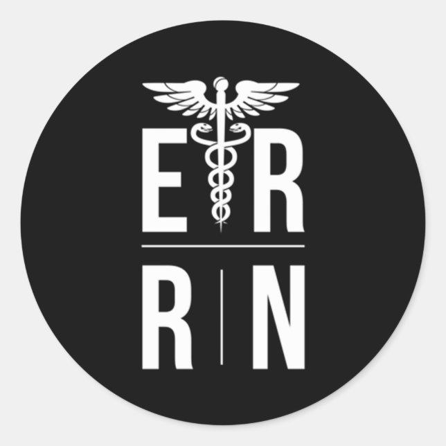Er ist ein Notfallraum Krankenversicherung er Kran Runder Aufkleber (Vorderseite)