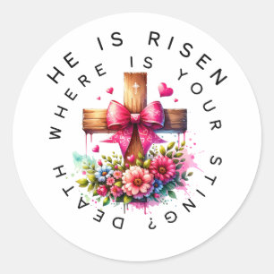 Er ist ein Risen-Death-Sting Runder Aufkleber