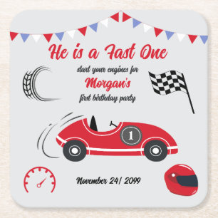 Er ist ein schnelles, festes Red Race Car Geburtst Rechteckiger Pappuntersetzer