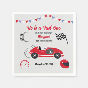 Er ist ein schnelles, festes Red Race Car Geburtst Serviette
