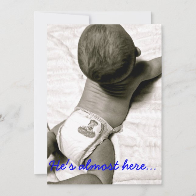 Er ist fast hier, Babydusche Einladung (Vorderseite)