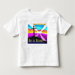 Er ist gestiegener querer christlicher kleinkind t-shirt