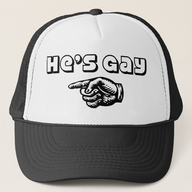Er ist homosexuell truckerkappe (Vorderseite)