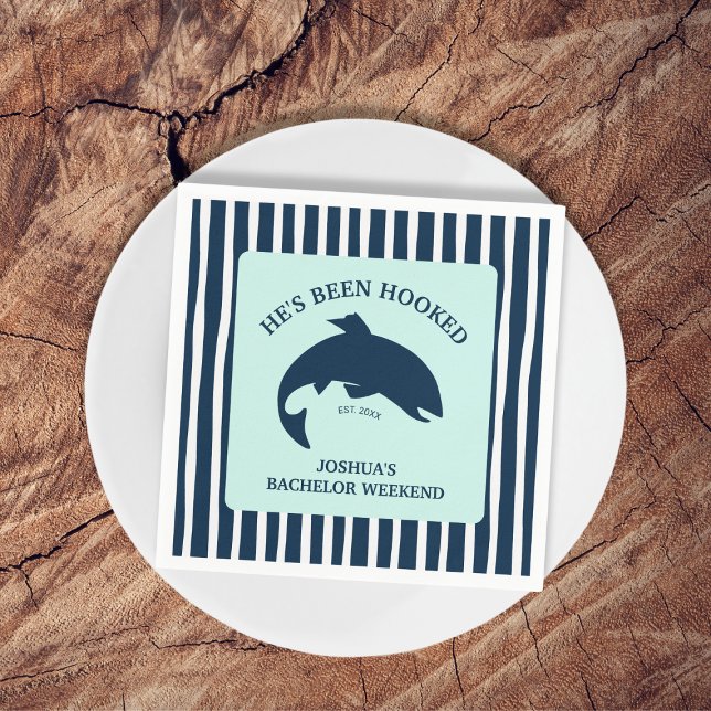 Er ist Hooked Fishing Bachelor Party Serviette (He’s Been Hooked Fishing Bachelor Party Napkins)