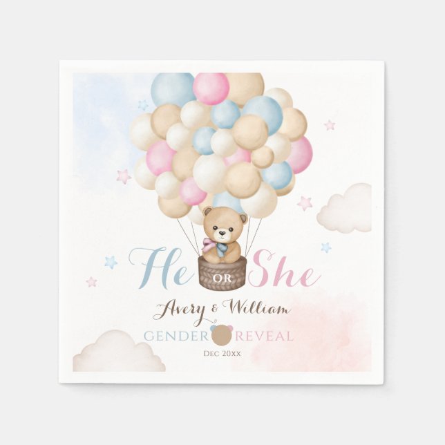 Er ist ihr Geschlecht und offenbart Bear Baby Show Serviette (Vorderseite)