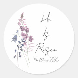 Er ist Lila Blumenschrift Religiöse Ostern Runder Aufkleber