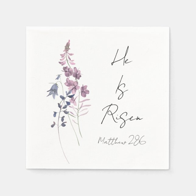Er ist Lila Blumenschrift Religiöse Ostern Serviette (Vorderseite)
