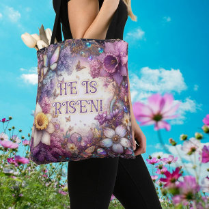 Er ist Lila Blumenstrauß. Tasche