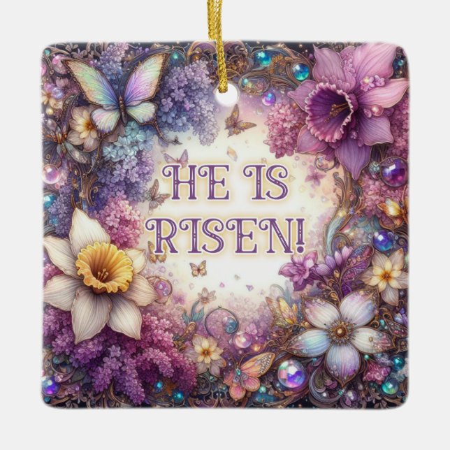 Er ist Lila Ostern Risen Butterflies Lilacs Keramikornament (Vorderseite)
