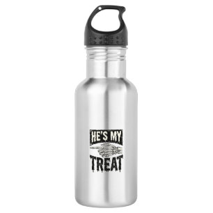 Er ist mein Leckerli-Skelett-Hand-Halloween-Shirt- Edelstahlflasche