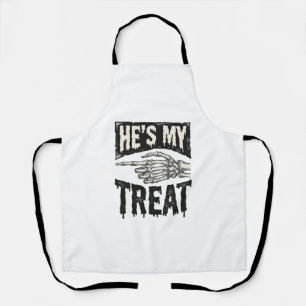Er ist mein Leckerli-Skelett-Hand-Halloween-Shirt- Schürze