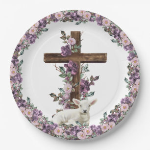 Er ist mit Lamm-Papier-Tellern Risen Blumenkreuz Pappteller