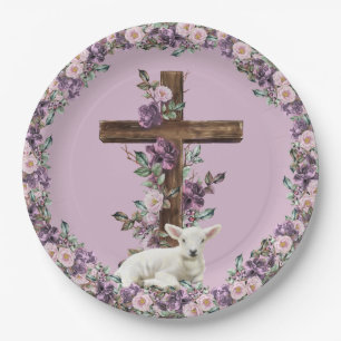 Er ist mit Lamm-Papier-Tellern Risen Blumenkreuz Pappteller