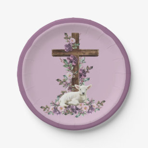 Er ist mit Lamm-Papier-Tellern Risen Blumenkreuz Pappteller