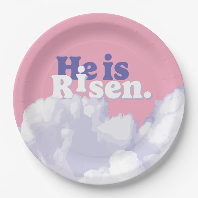 Er ist Rised Clouds Osterpapier Teller (Vorderseite)