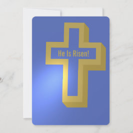 Er ist Rised Gold Lit Christlich Cross Blue Oaster Feiertagskarte