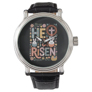 Er ist Rised Jesus Floral Niedlich Ostern Sonnenka Armbanduhr