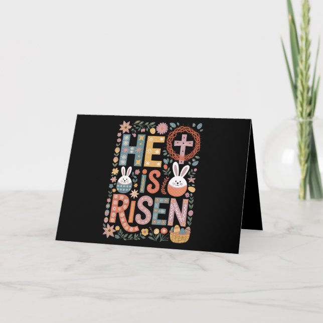 Er ist Rised Jesus Floral Niedlich Ostern Sonnenka Dankeskarte (Vorderseite)